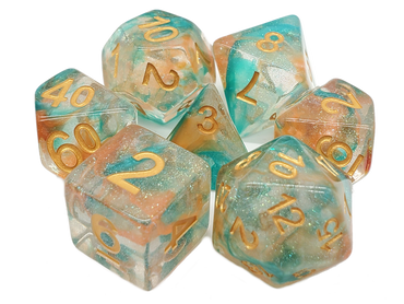 Old School 7 Piece DnD RPG Dice Set: Luminous - Koi Pond