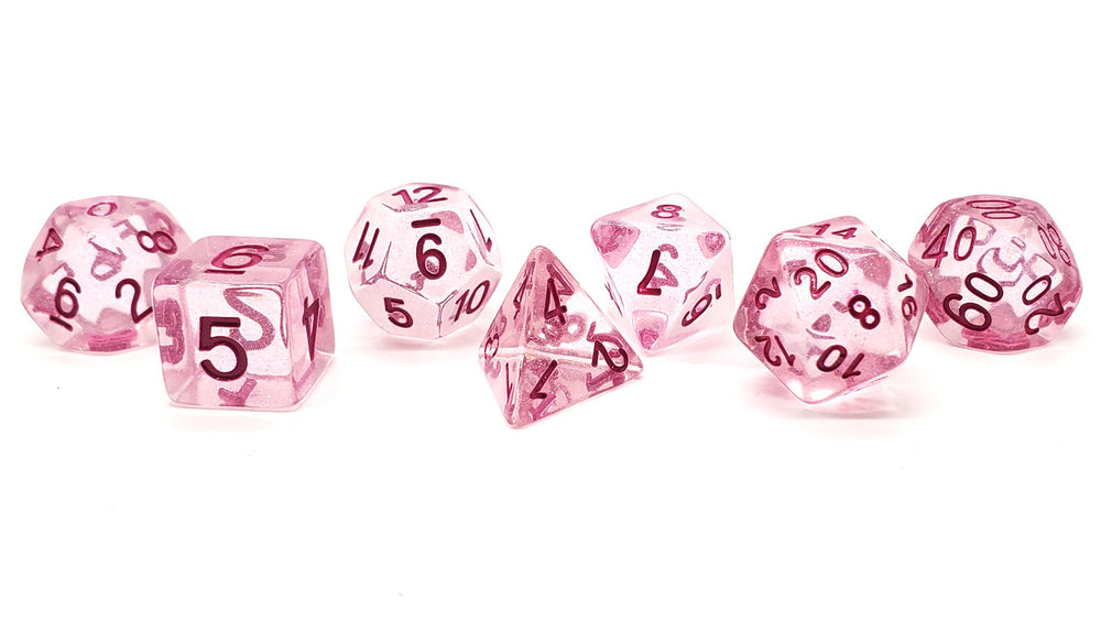 Old School 7 Piece DnD RPG Dice Set: Luminous - Pink Planet