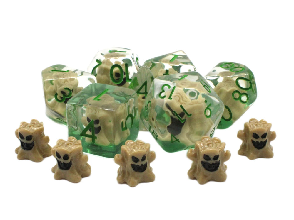 Old School Dice 7-Piece RPG Dice Set: Infused - Tree Monster - Brown with Green