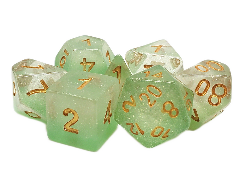 Old School 7 Piece DnD RPG Dice Set: Luminous - Morning Mist