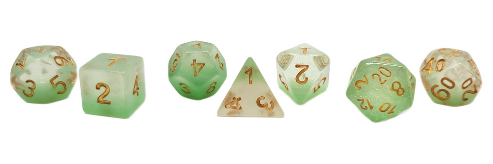 Old School 7 Piece DnD RPG Dice Set: Luminous - Morning Mist