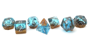 Old School 7 Piece DnD RPG Dice Set: Infused - Beach Party - Sunken Treasure
