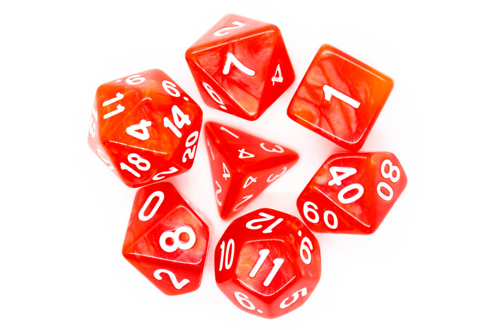 Old School 7 Piece DnD RPG Dice Set: Pearl Drop - Red