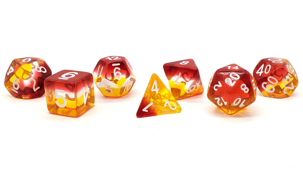 Old School 7 Piece DnD RPG Dice Set: Gradients - Translucent Phoenix Rising