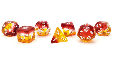 Old School 7 Piece DnD RPG Dice Set: Gradients - Translucent Phoenix Rising