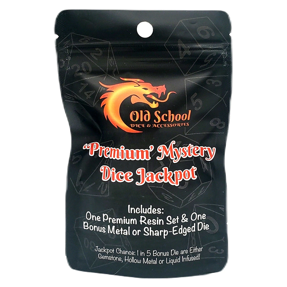 Old School Dice Premium Mystery Dice Jackpot: 7-Piece Resin RPG Dice Set with Bonus Metal or Sharp-Edged Die
