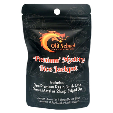Old School Dice Premium Mystery Dice Jackpot: 7-Piece Resin RPG Dice Set with Bonus Metal or Sharp-Edged Die
