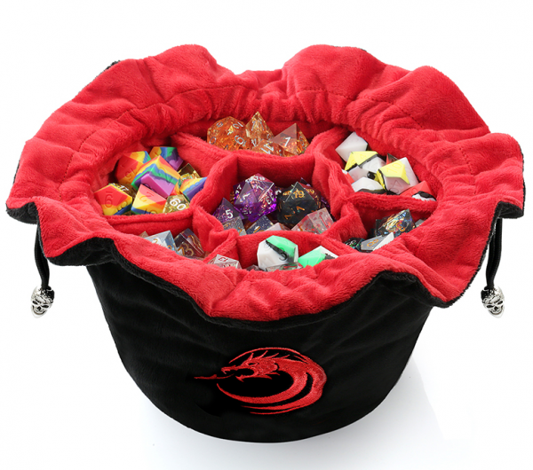 Drawstring Sectional Dice Pouch - Black