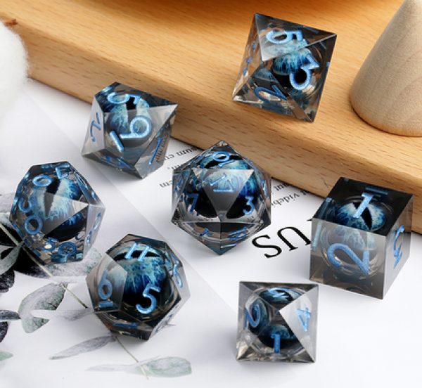 Sharp Edge Dice Set - (Dragon Eye) Blue (7pcs)