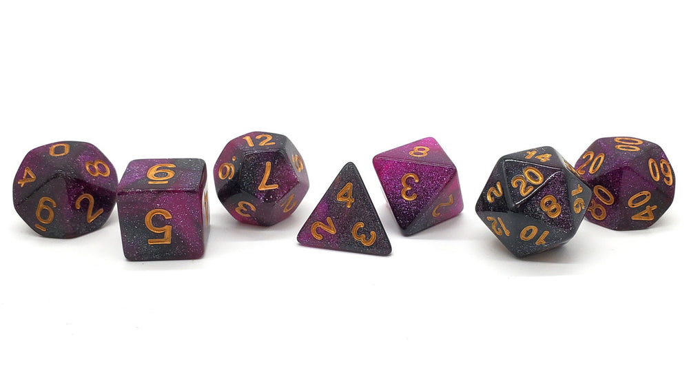 Old School 7 Piece DnD RPG Dice Set: Galaxy - Purple & Black