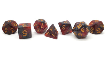 Old School 7 Piece DnD RPG Dice Set: Galaxy - Red & Black
