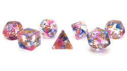 Old School 7 Piece DnD RPG Dice Set: Odyssey - Rose Red & Blue