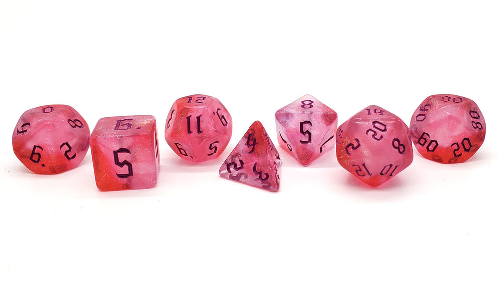 Old School 7 Piece DnD RPG Dice Set: Galaxy - Rose Sky