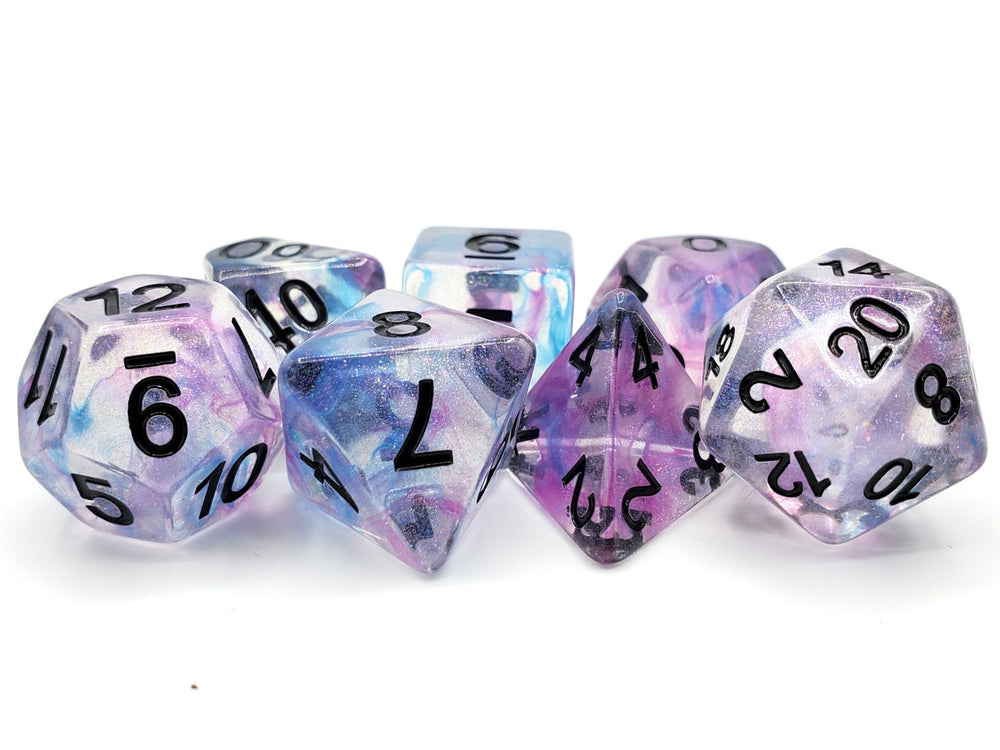 Old School 7 Piece DnD RPG Dice Set: Luminous - Silver Stream