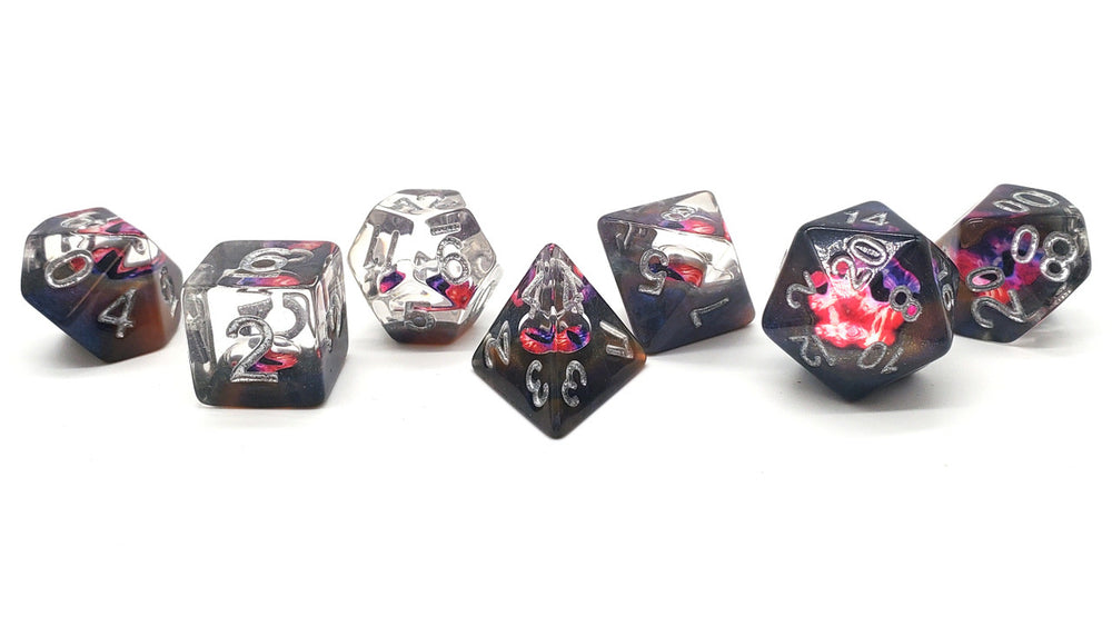 Old School 7 Piece DnD RPG Dice Set: Infused - Dragon Eye - Skeletal