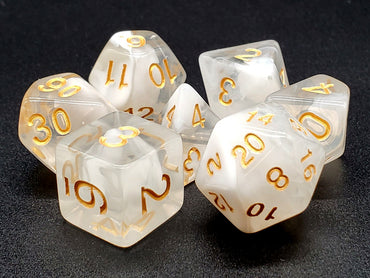 Old School 7 Piece DnD RPG Dice Set: Odyssey - White