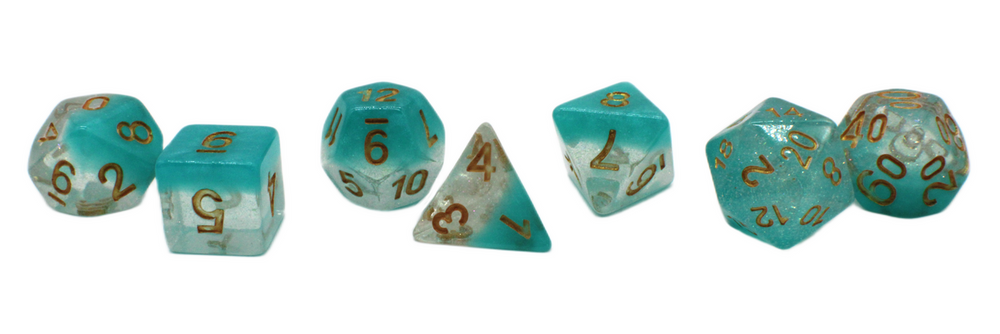 Old School 7 Piece DnD RPG Dice Set: Luminous - Winter's Breath