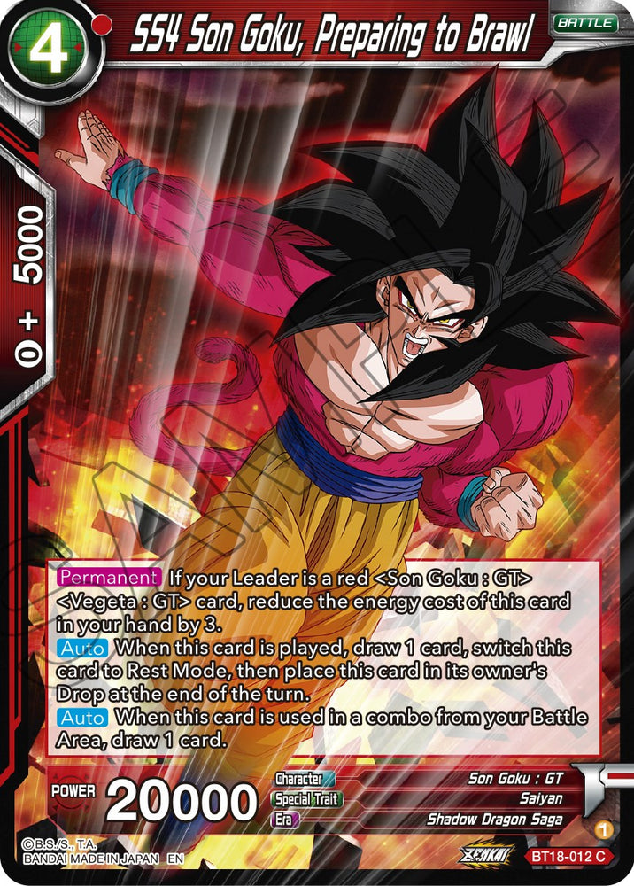 SS4 Son Goku, preparándose para la pelea (BT18-012) [Dawn of the Z-Legends] 