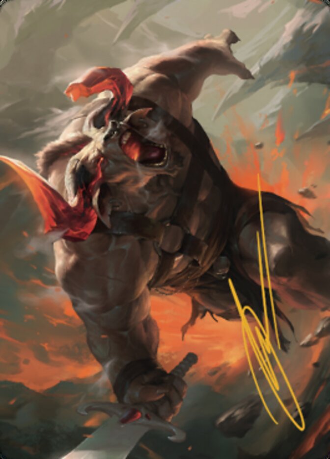Tarjeta de arte Furious Bellow (firma estampada en oro) [Serie Dominaria United Art] 