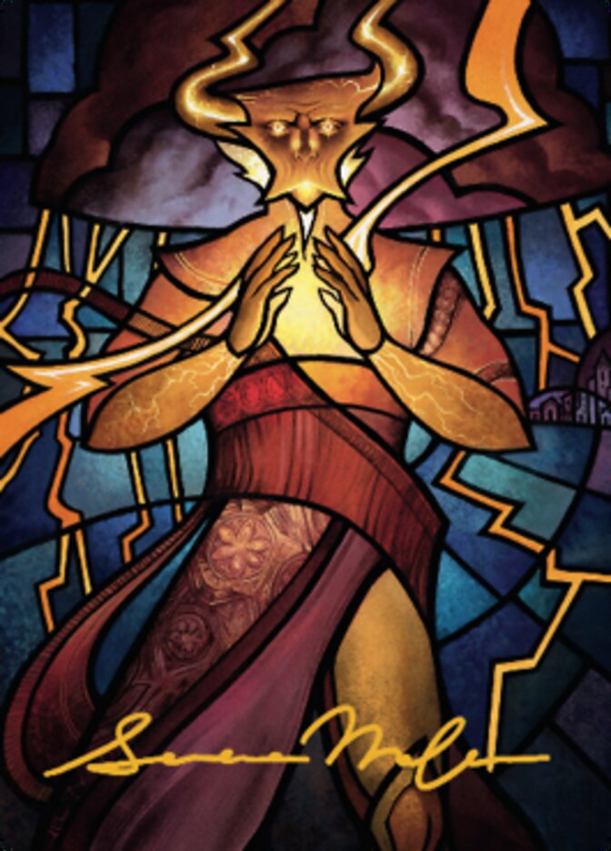 Najal, la tarjeta artística Storm Runner (firma estampada en oro) [Serie de arte Dominaria United] 