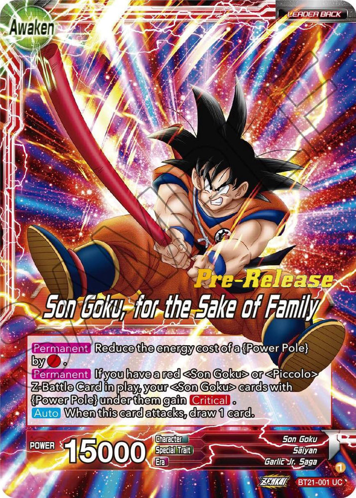 Son Goku // Son Goku, por el bien de la familia (BT21-001) [Tarjetas de prelanzamiento de Wild Resurgence] 