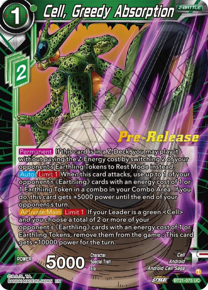 Cell, Greedy Absortion (BT21-075) [Tarjetas de prelanzamiento de Wild Resurgence] 