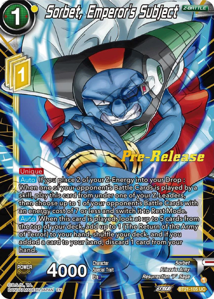 Sorbete, súbdito del emperador (BT21-105) [Tarjetas de prelanzamiento de Wild Resurgence] 