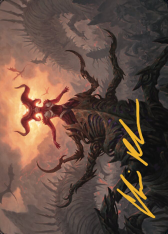 Sheoldred, la tarjeta artística del Apocalipsis (firma estampada en oro) [Serie de arte Dominaria United] 