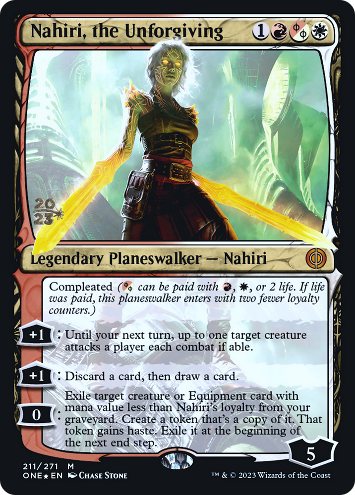 Nahiri, la implacable [Phyrexia: All Will Be One Promociones de presentación] 
