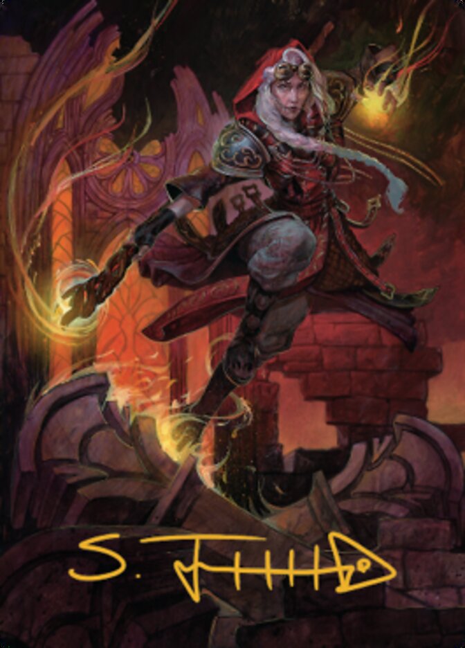 Tarjeta artística 2 de Jaya, Fiery Negotiator (firma estampada en oro) [Serie de arte Dominaria United] 