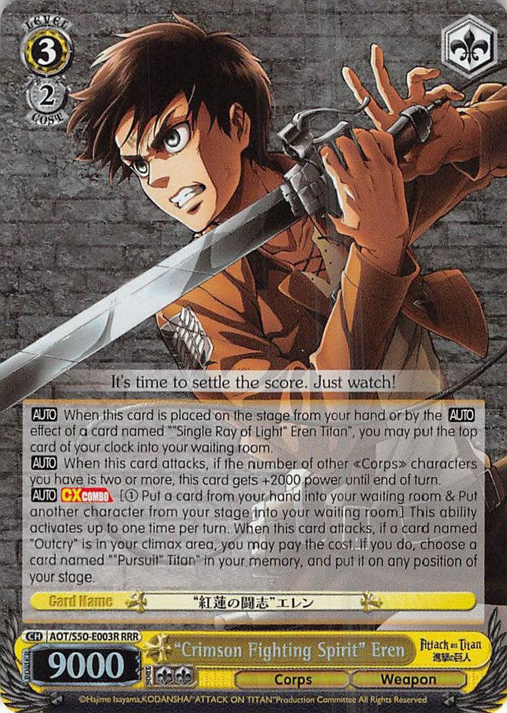 "Crimson Fighting Spirit" Eren (AOT/S50-E003R RRR) [Attack on Titan Vol. 2] - Blue Jay's Cauldron