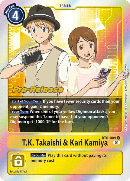 TK Takaishi y Kari Kamiya [BT6-089] [Tarjetas de prelanzamiento de doble diamante] 