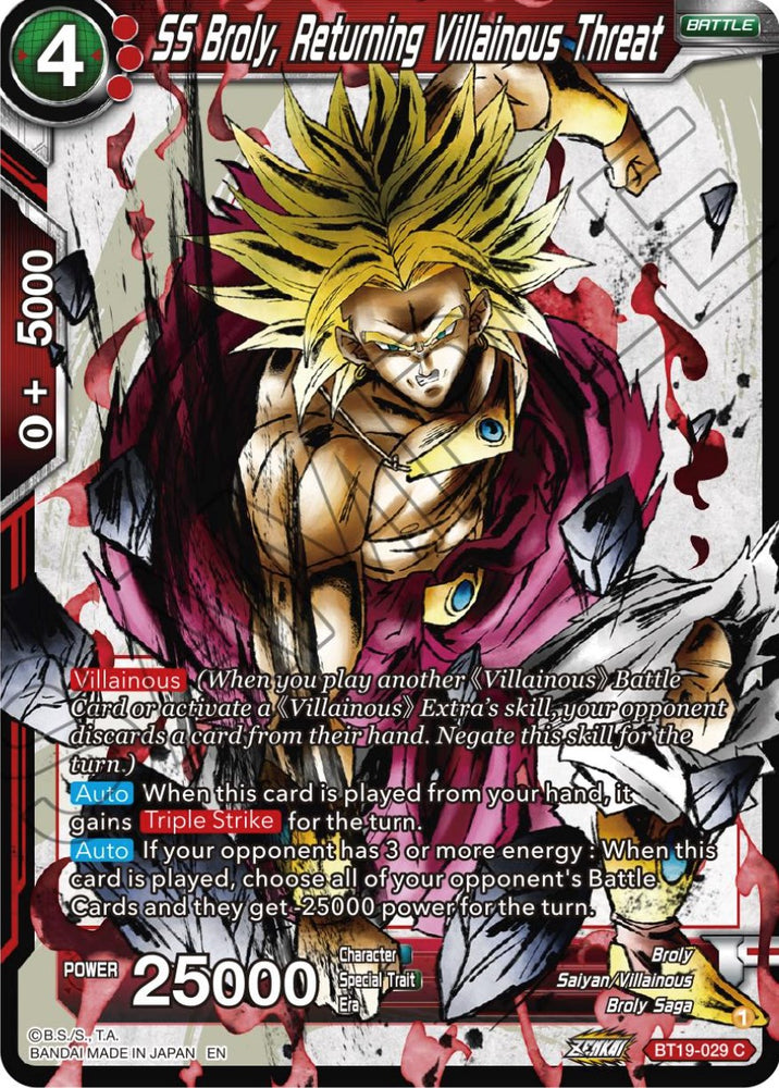 SS Broly, amenaza villana que regresa (BT19-029) [La ambición del luchador] 