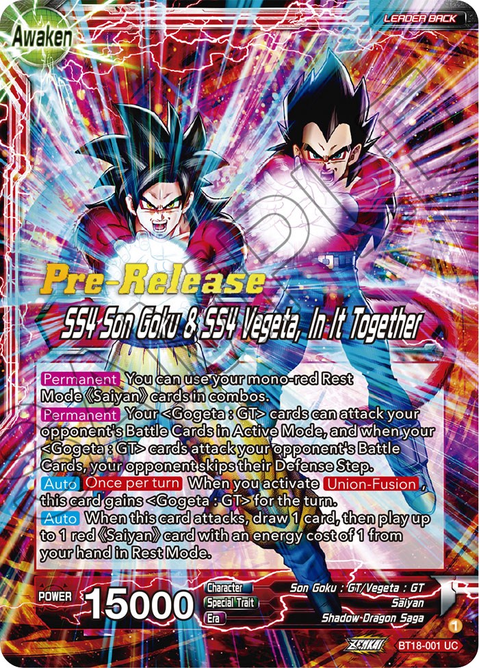 Son Goku y Vegeta // SS4 Son Goku y SS4 Vegeta, juntos (BT18-001) [Promociones de presentación de Dawn of the Z-Legends] 