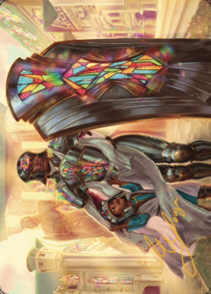 Tarjeta de arte Guardian of New Benalia (firma estampada en oro) [Serie de arte Dominaria United] 