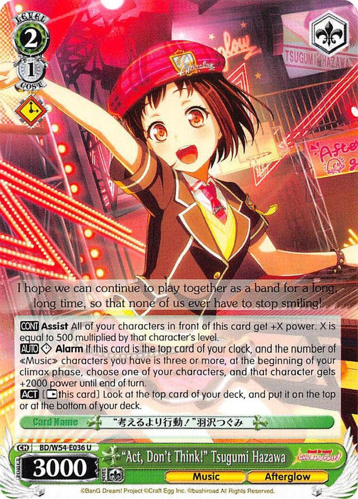 "Act, Don't Think!" Tsugumi Hazawa (BD/W54-E036 U) [BanG Dream! Girls Band Party!] - Blue Jay's Cauldron