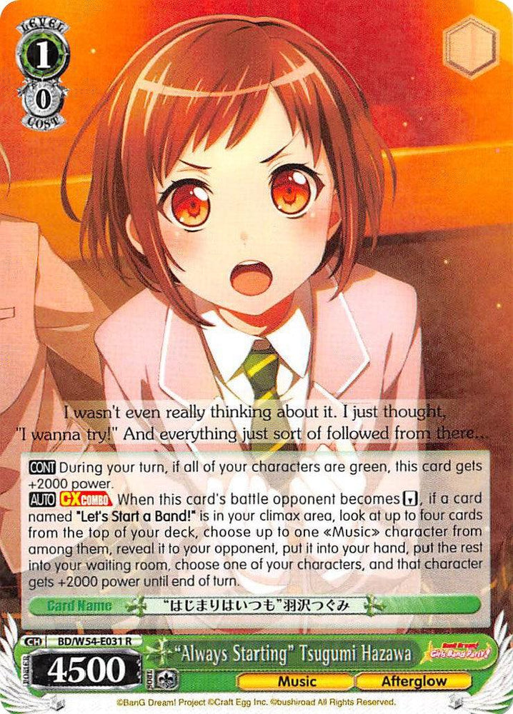 "Always Starting" Tsugumi Hazawa (BD/W54-E031 R) [BanG Dream! Girls Band Party!] - Blue Jay's Cauldron