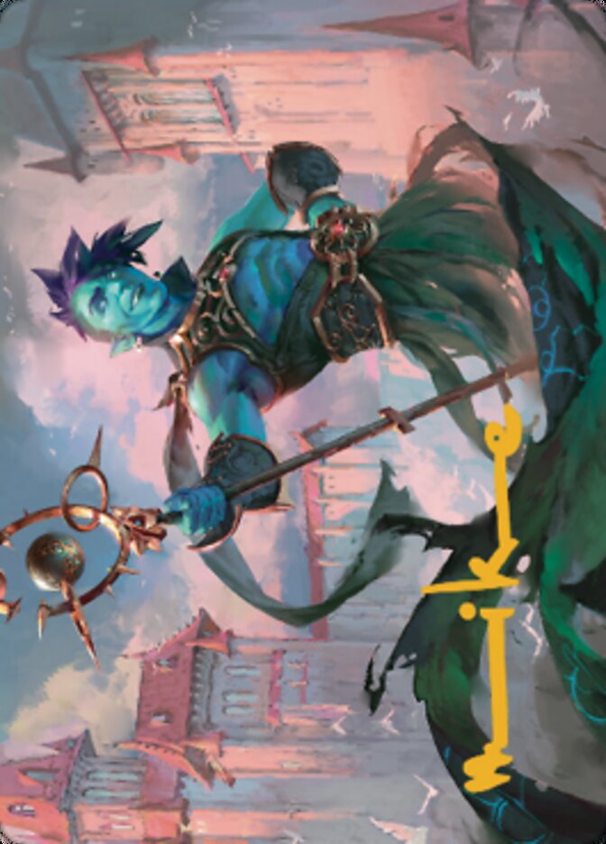 Tarjeta de arte Haughty Djinn (firma estampada en oro) [Serie de arte Dominaria United] 