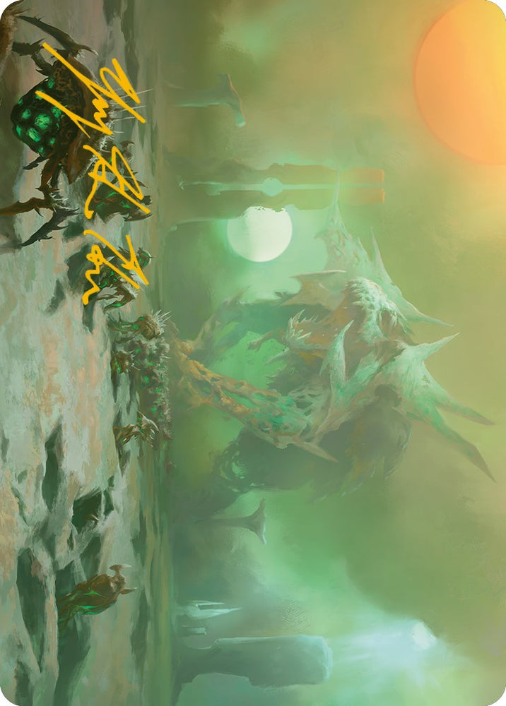 Tarjeta artística Crepúsculo del Sol Verde (firma estampada en oro) [Phyrexia: All Will Be One Art Series] 