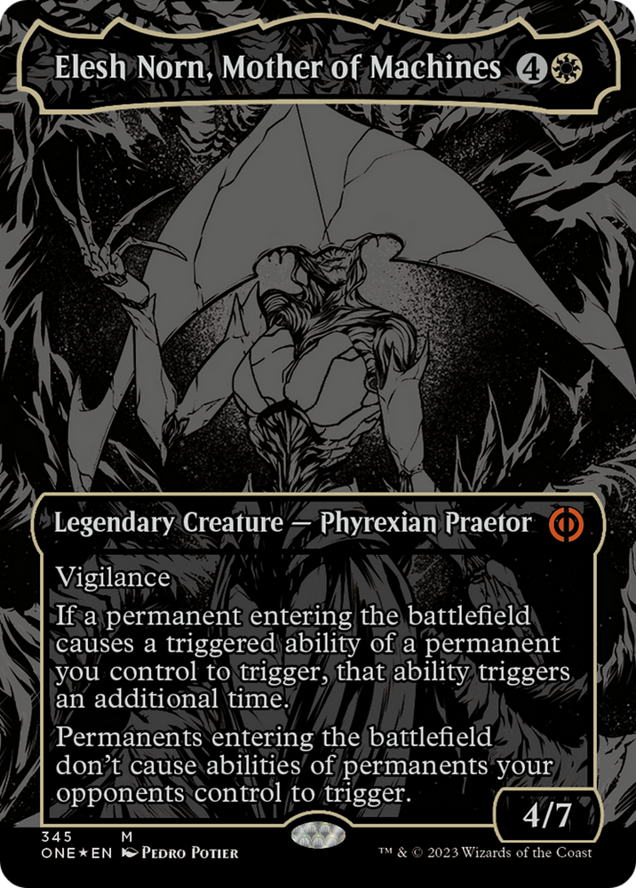 Elesh Norn, madre de las máquinas (lámina elevada de mancha de aceite) [Phyrexia: All Will Be One] 